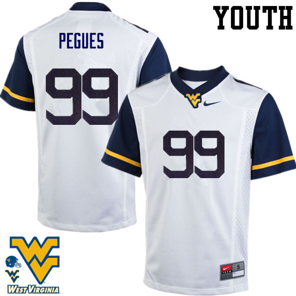 NCAA Youth Xavier Pegues West Virginia Mountaineers White #99 Nike Stitched Football College Authentic Jersey RC23V86GF